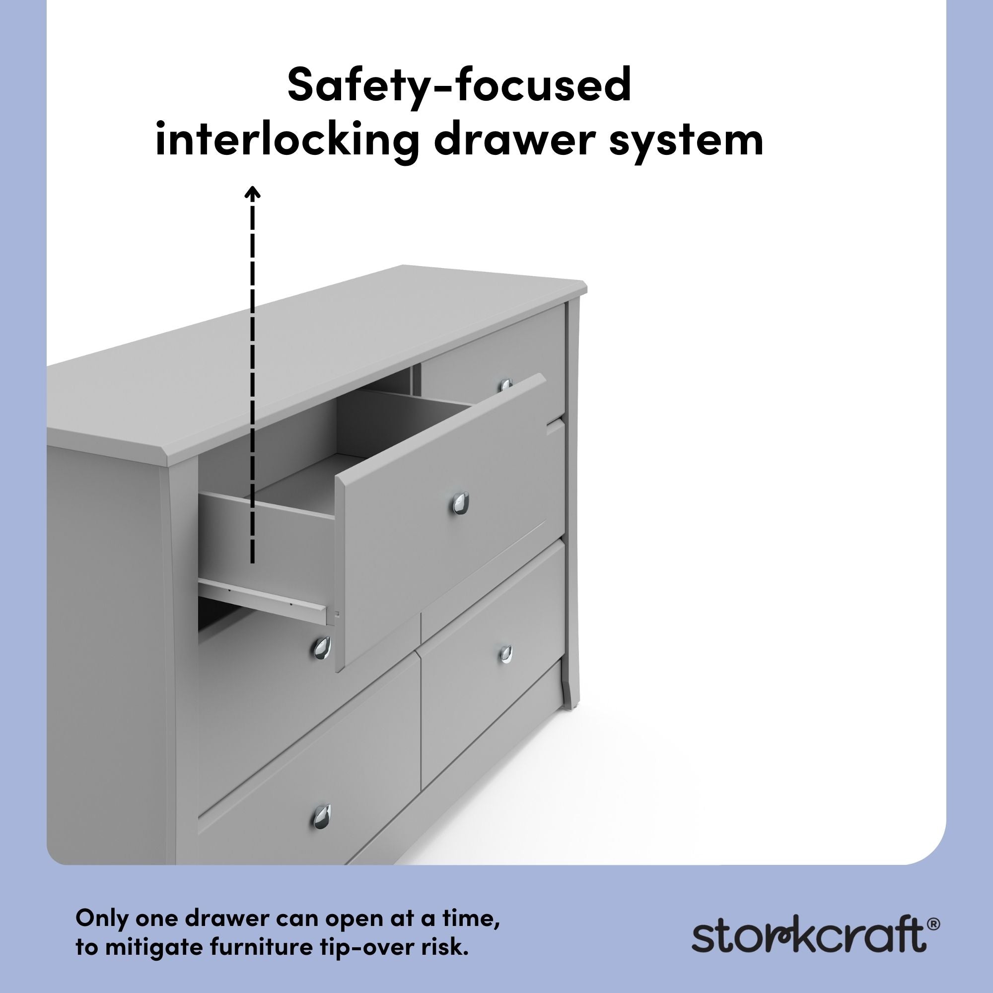 crescent pebble gray 6 drawer dresser interlocking drawer callout