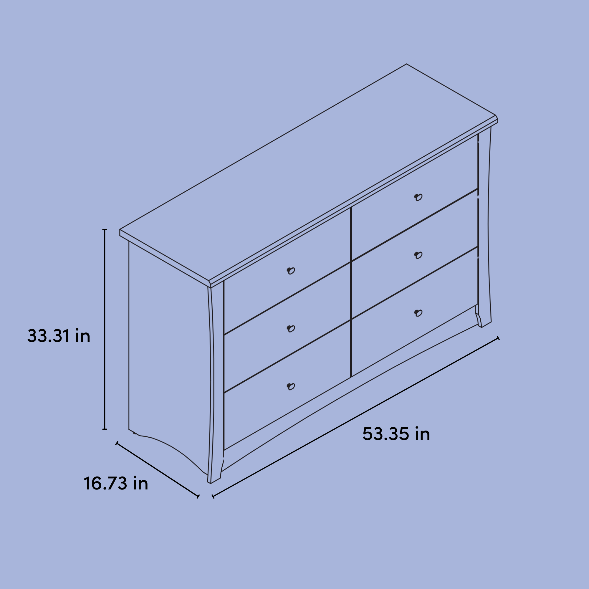 crescent 6 drawer dresser drawing with dimensions