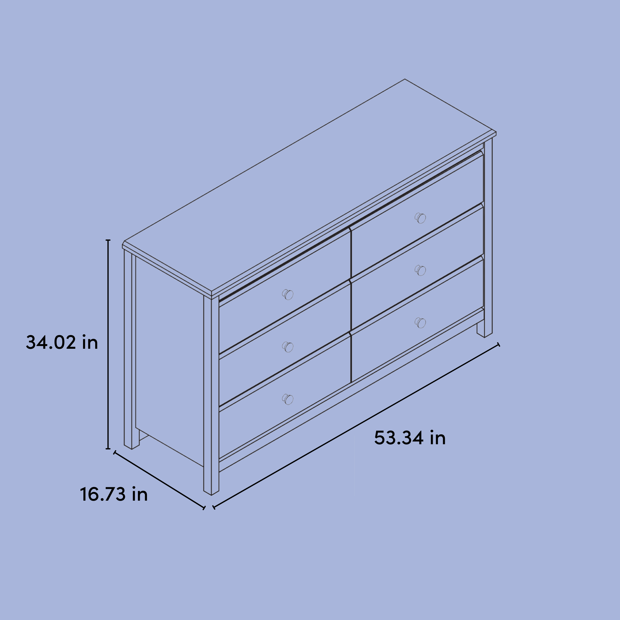 alpine 6 drawer dresser drawing with dimensions