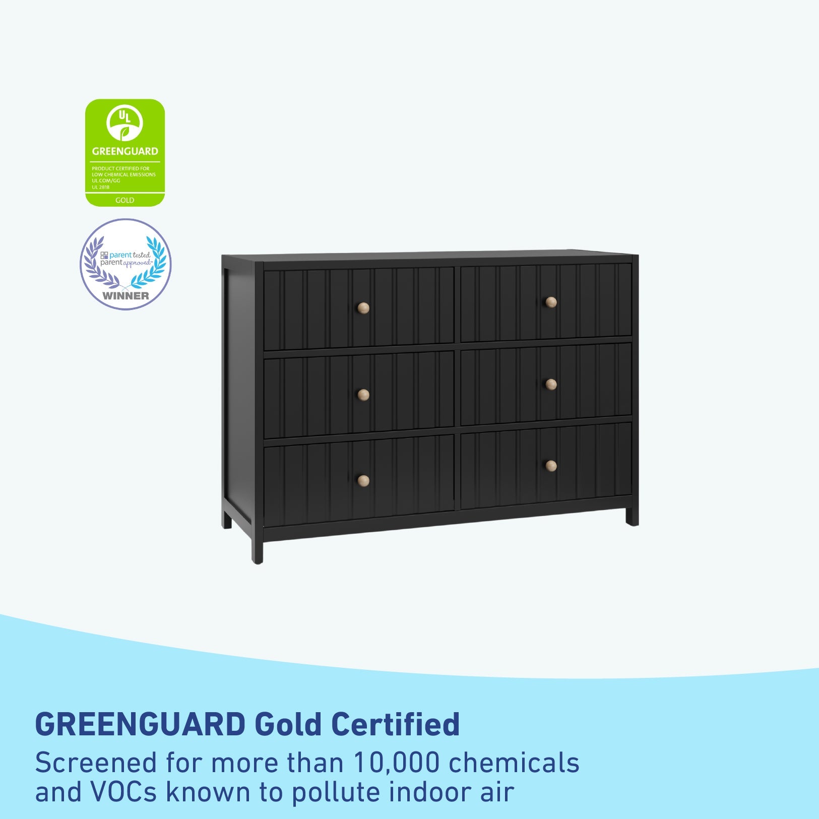 Black dresser with greenguard gold badge