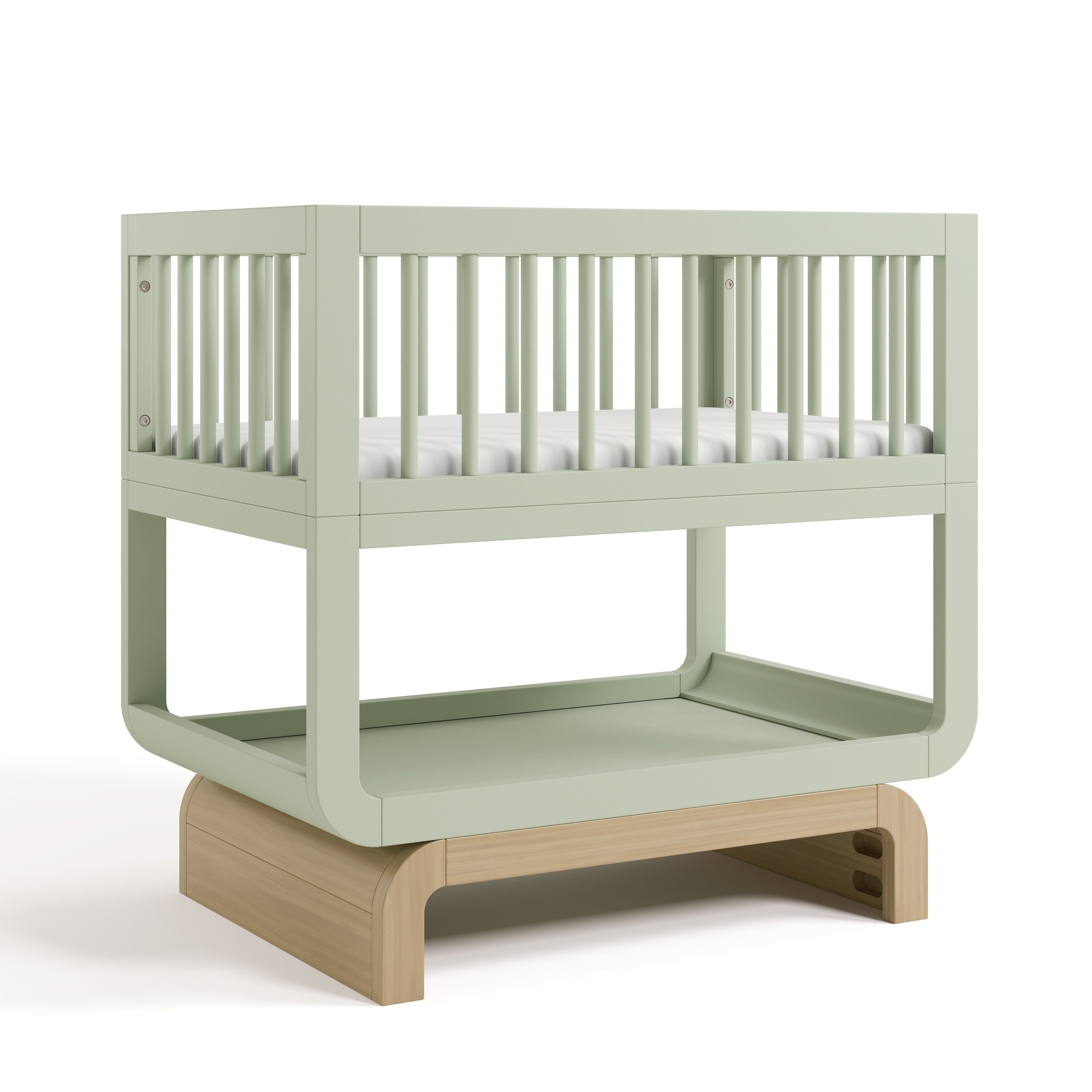 Santorini sage with driftwood bassinet angle view