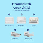 Hadley white crib with drawer showing all 5 conversions