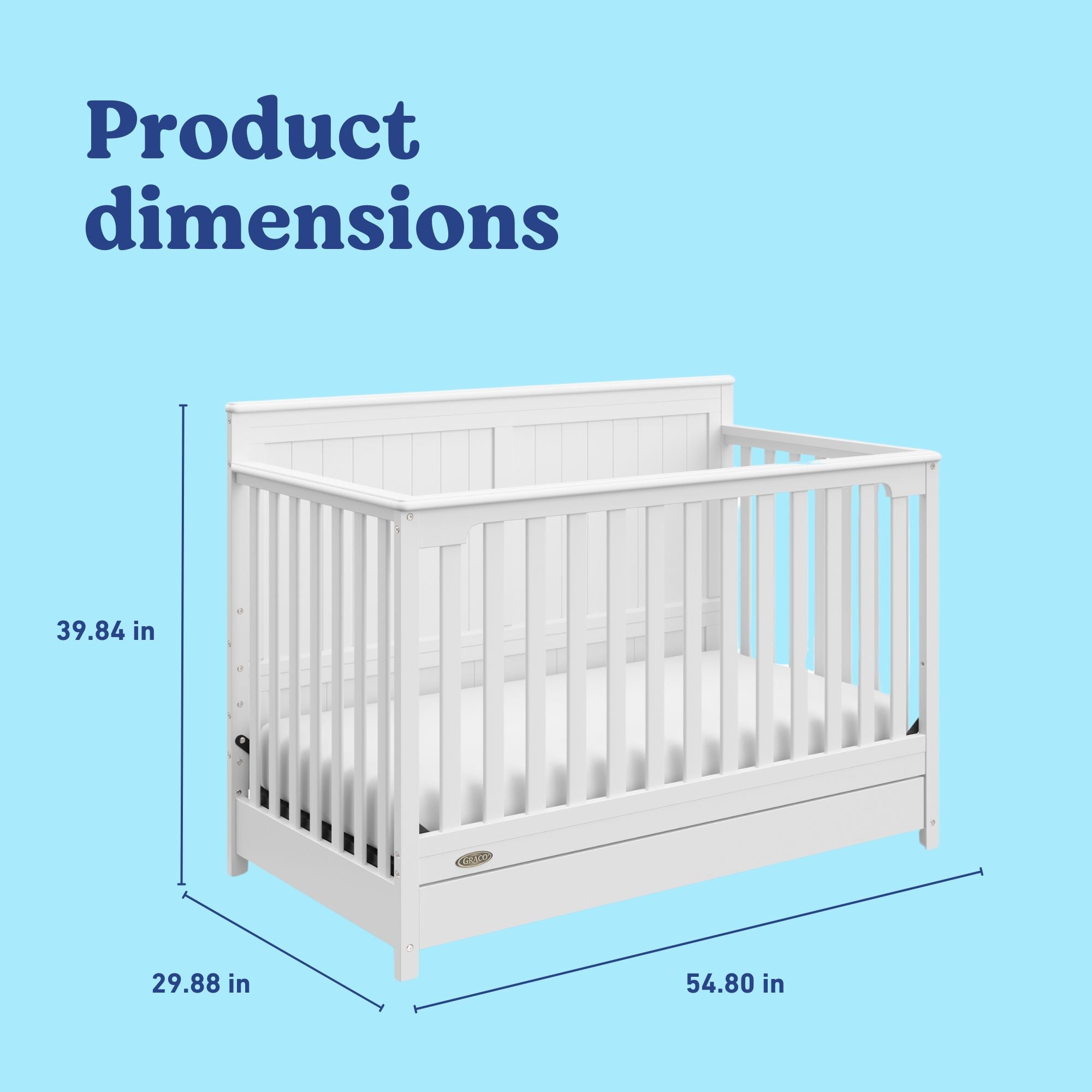 Hadley white crib with drawer with dimensions