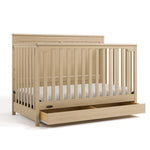 Hadley driftwood crib with drawer open angle view