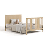 Hadley driftwood crib with drawer converted to full-size bed with footboard