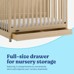 Hadley driftwood crib with drawer close up of drawer and two compartments