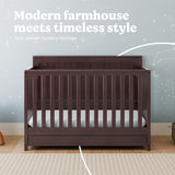 Hadley espresso crib with drawer in nursery style callout