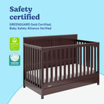 Hadley espresso crib with drawer certifications callout