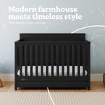 Hadley black crib with drawer in nursery style callout