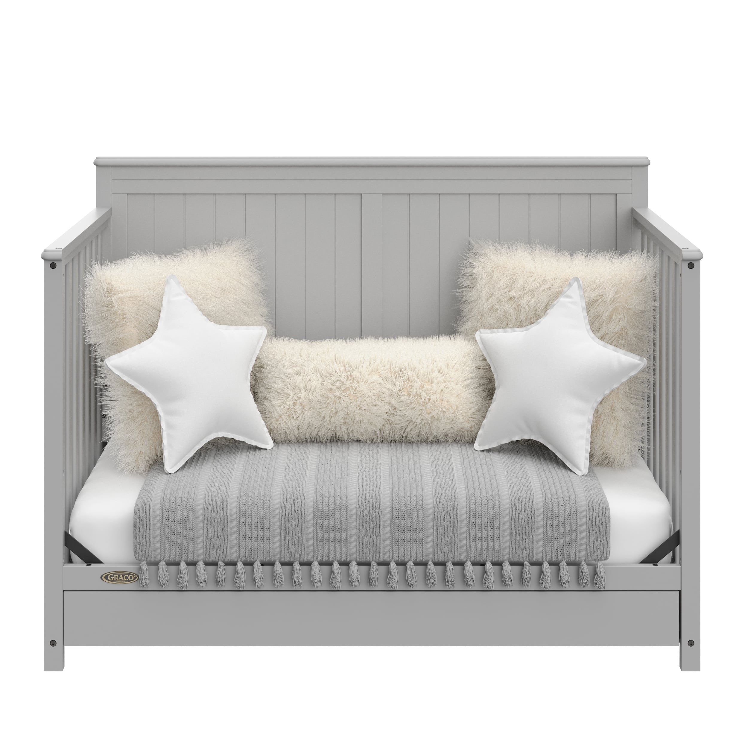 Hadley pebble gray crib with drawer converted to daybed