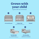 Hadley pebble gray crib with drawer showing all 5 conversions