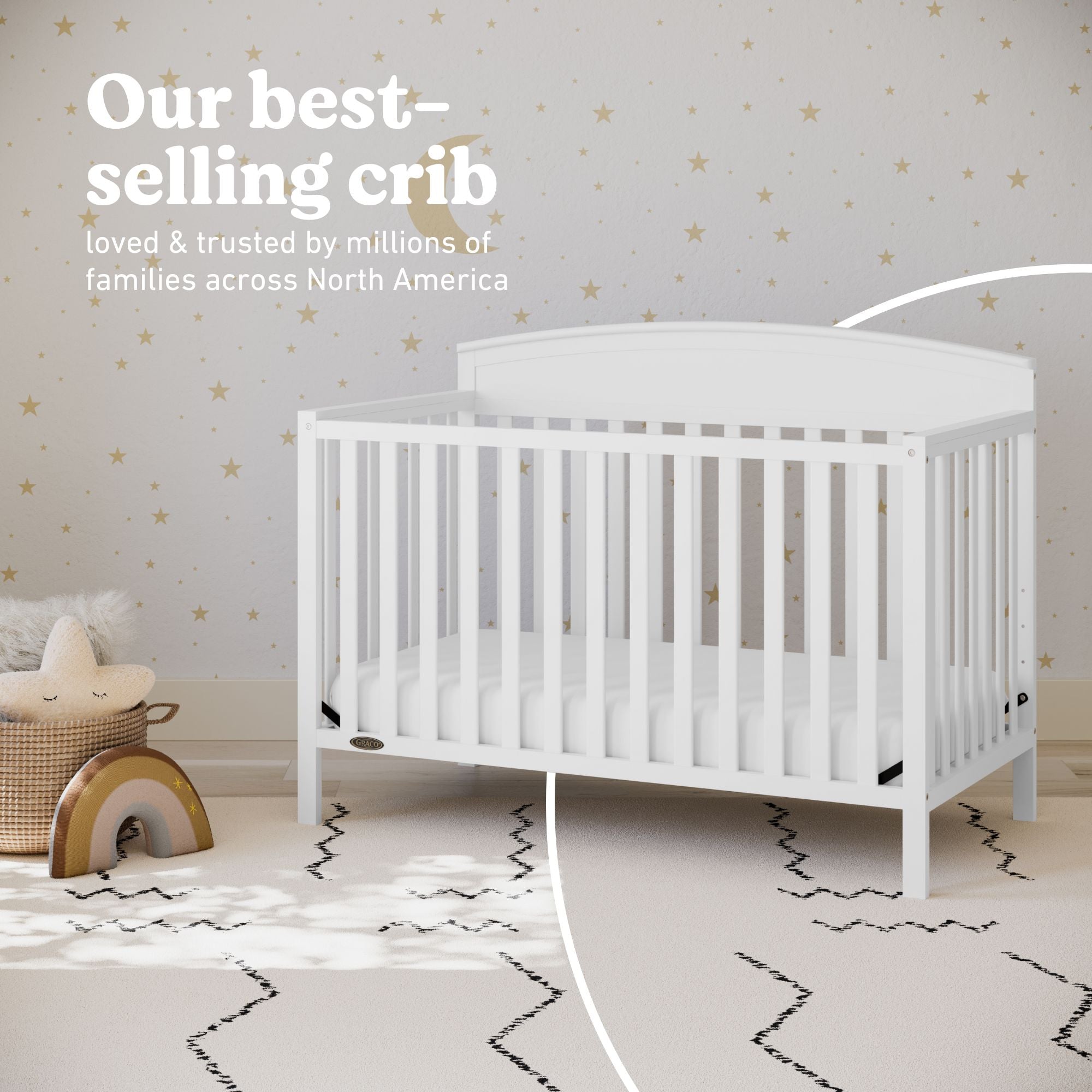 Benton white crib in nursery best-selling crib callout