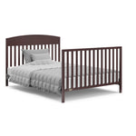 Benton espresso crib converted to full-size bed with footboard