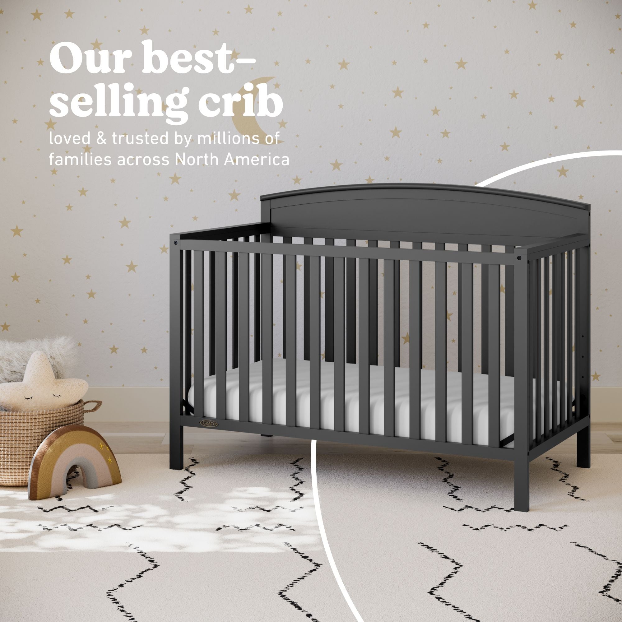 Benton gray crib in nursery best-selling crib callout