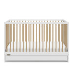 Front view of white with driftwood crib