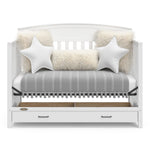White crib with drawer in daybed conversion
