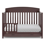 espresso crib with drawer in toddler bed conversion with one safety guardrail
