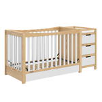 white with natural crib with drawer and changer