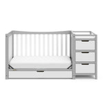 Pebble gray and white crib and changer with drawer in toddler bed conversion