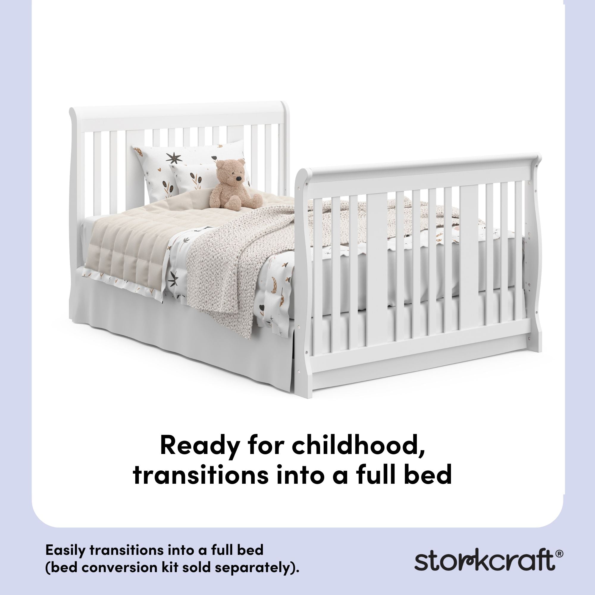 Portofino white crib and changer full-size bed callout