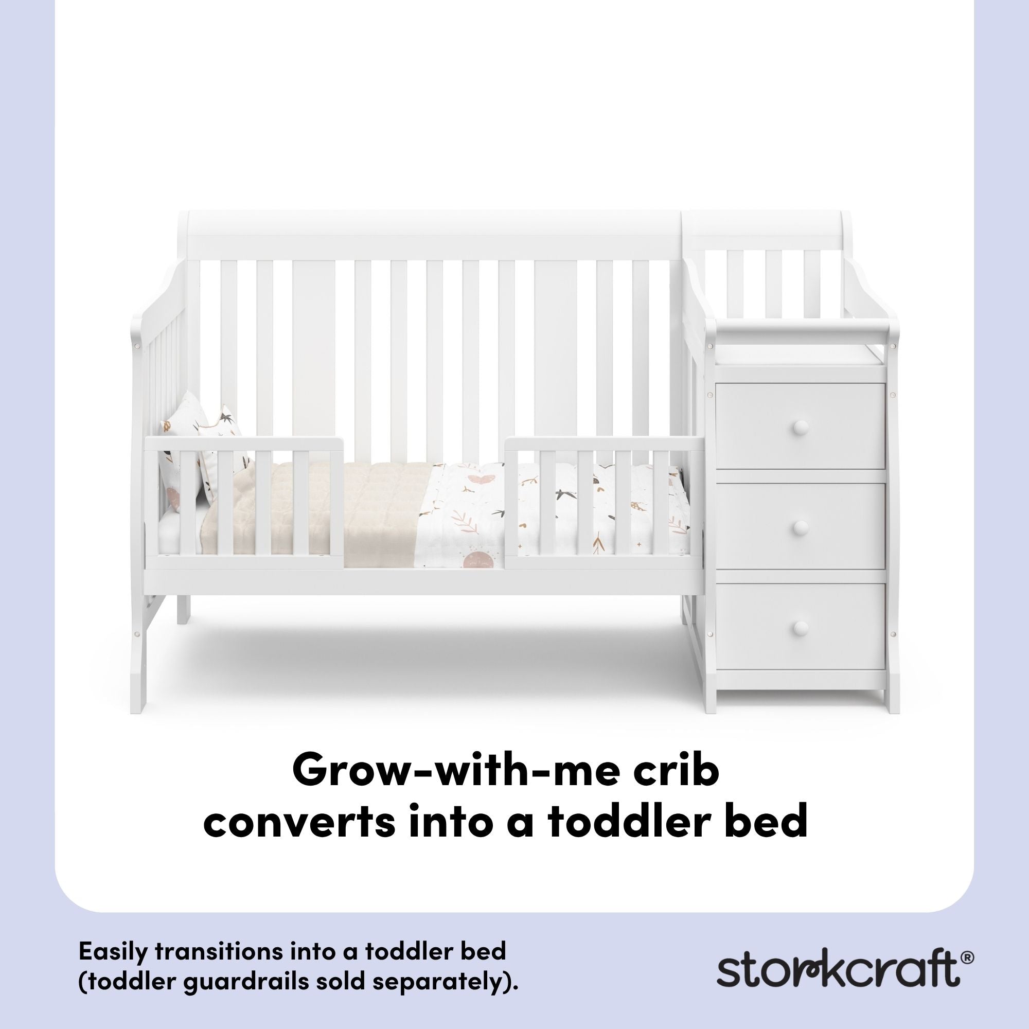 Portofino white crib and changer toddler bed callout