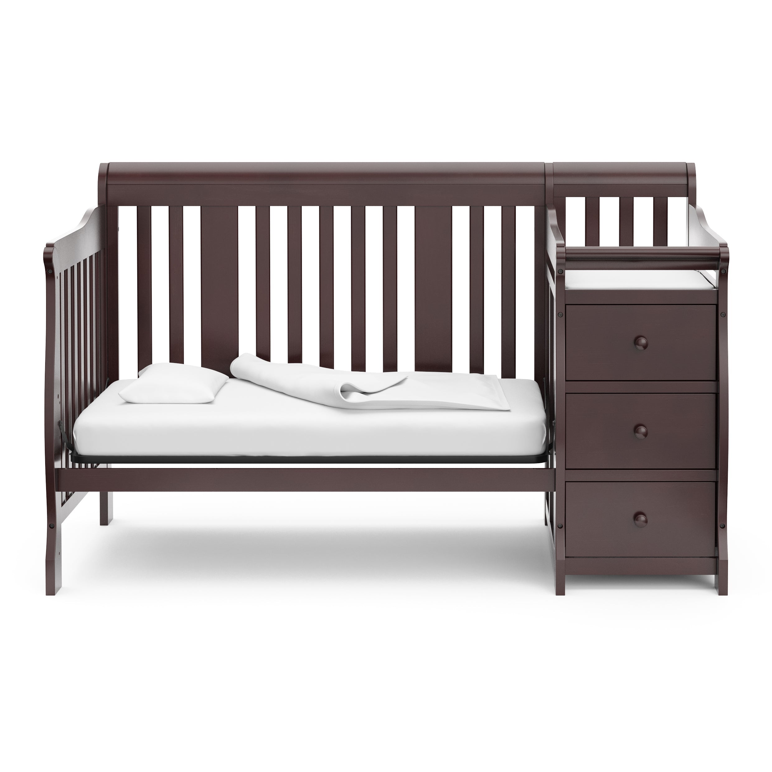 espresso crib and changer in toddler bed conversion