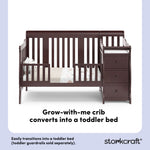 Portofino espresso crib and changer toddler bed callout