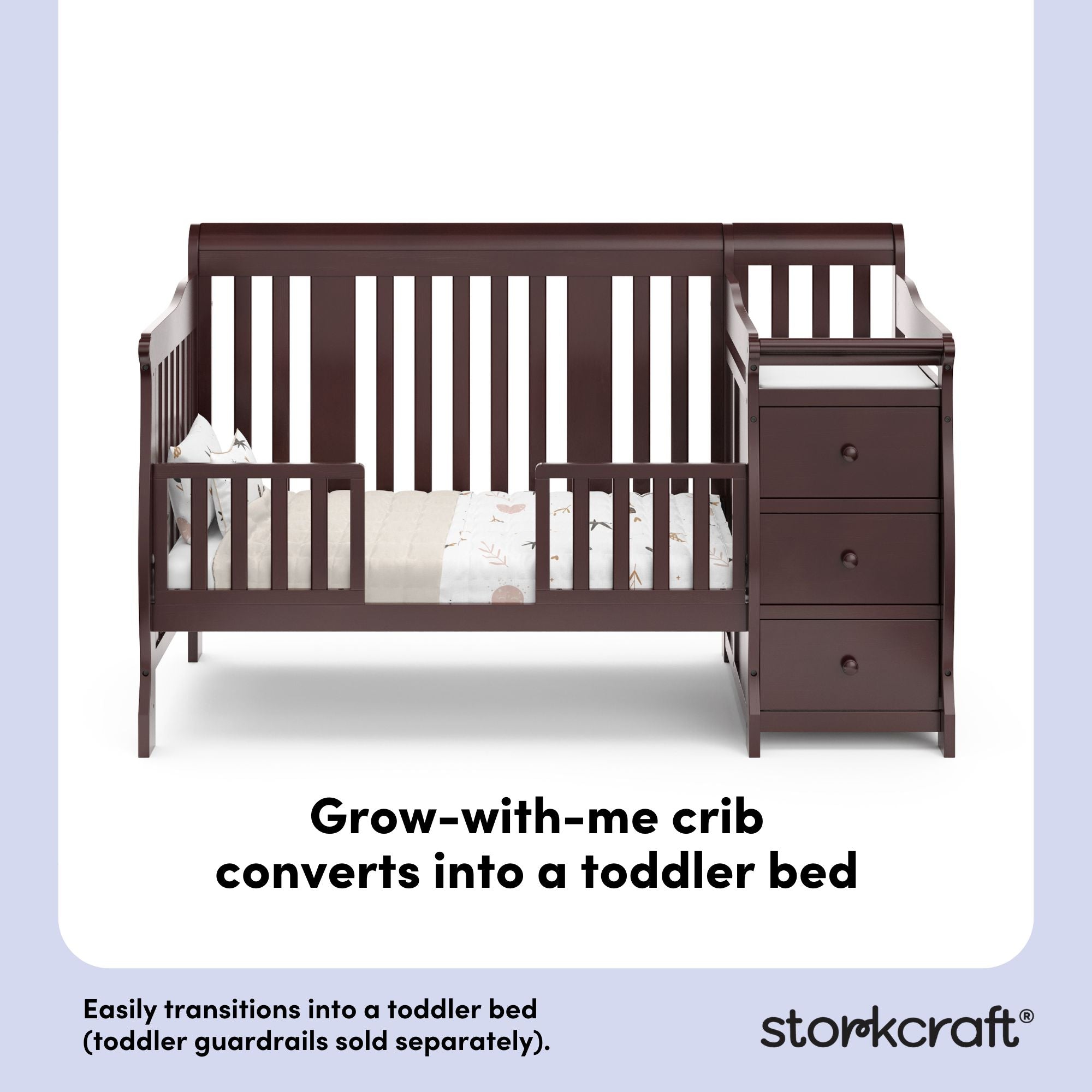 Portofino espresso crib and changer toddler bed callout