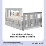 Portofino pebble gray crib and changer full-size bed callout