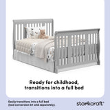 Portofino pebble gray crib and changer full-size bed callout