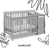 Portofino pebble gray crib and changer with black doodles overlaid on image