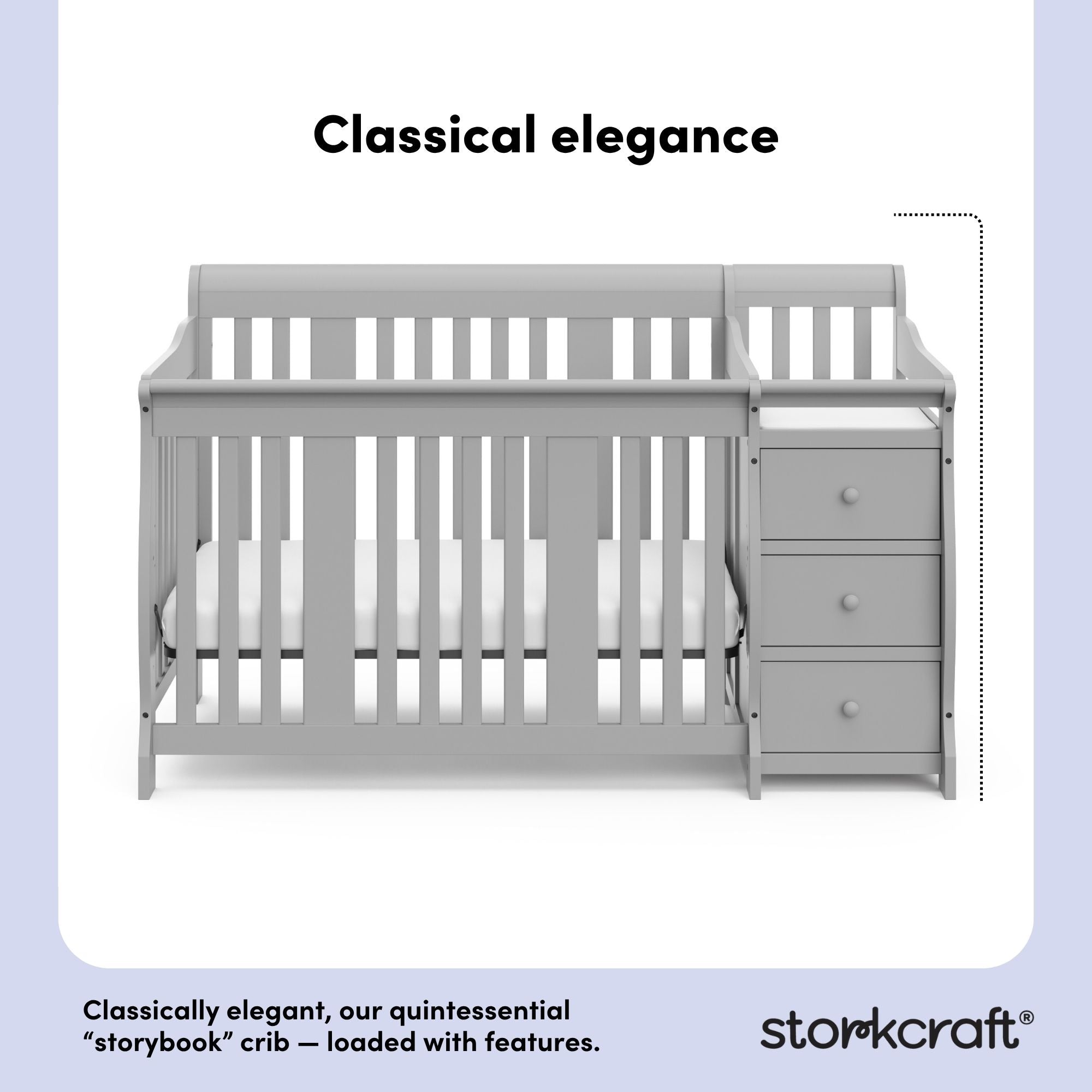 Portofino pebble gray crib and changer style callout