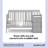 Portofino pebble gray crib and changer toddler bed callout