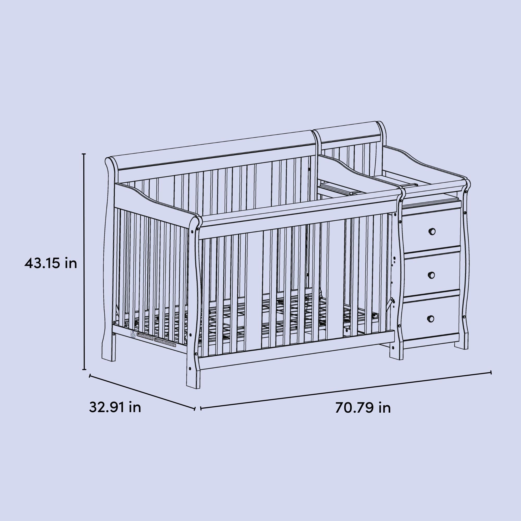 Portofino crib and changer drawing with dimensions