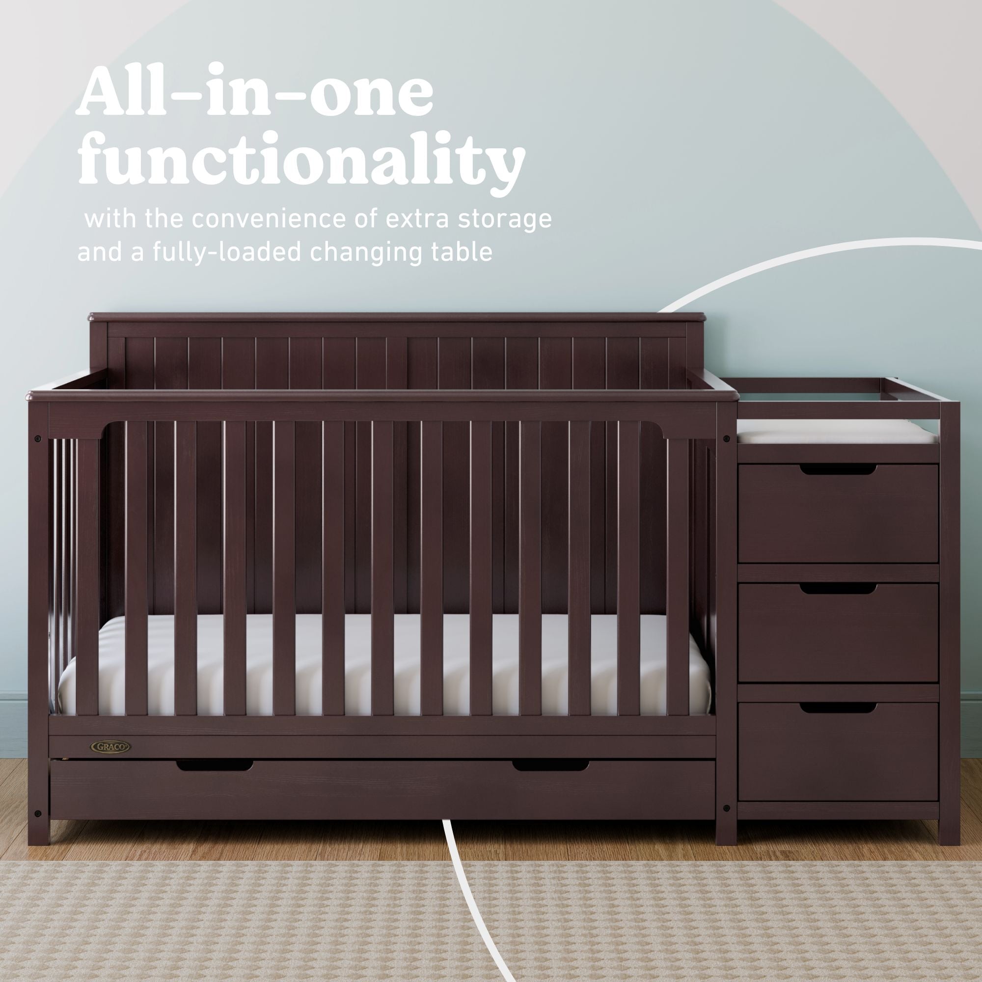 Hadley espresso crib and changer in nursery