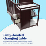 Hadley espresso crib and changer side view of changing table