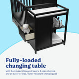 Hadley black crib and changer side view of changing table