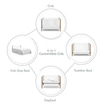 White crib with driftwood with conversion graphic