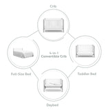 White crib with pebble gray with conversion graphic