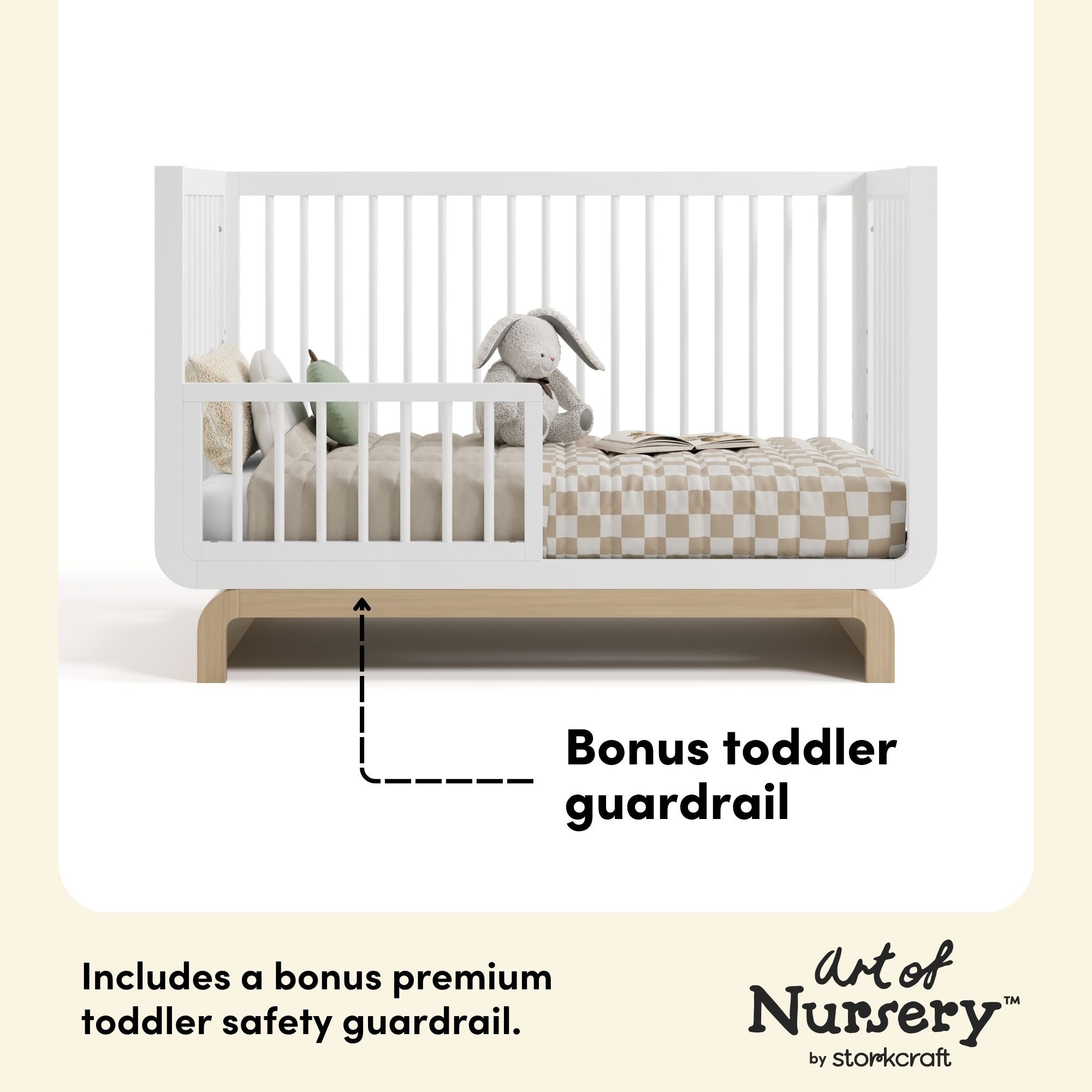 Santorini white with driftwood crib guardrail callout