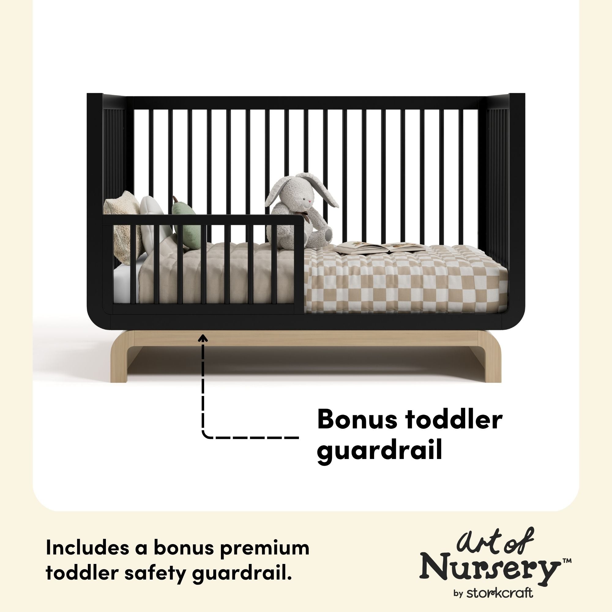 Santorini black with driftwood crib guardrail callout