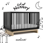 Santorini black with driftwood crib with black doodles overlaid on image