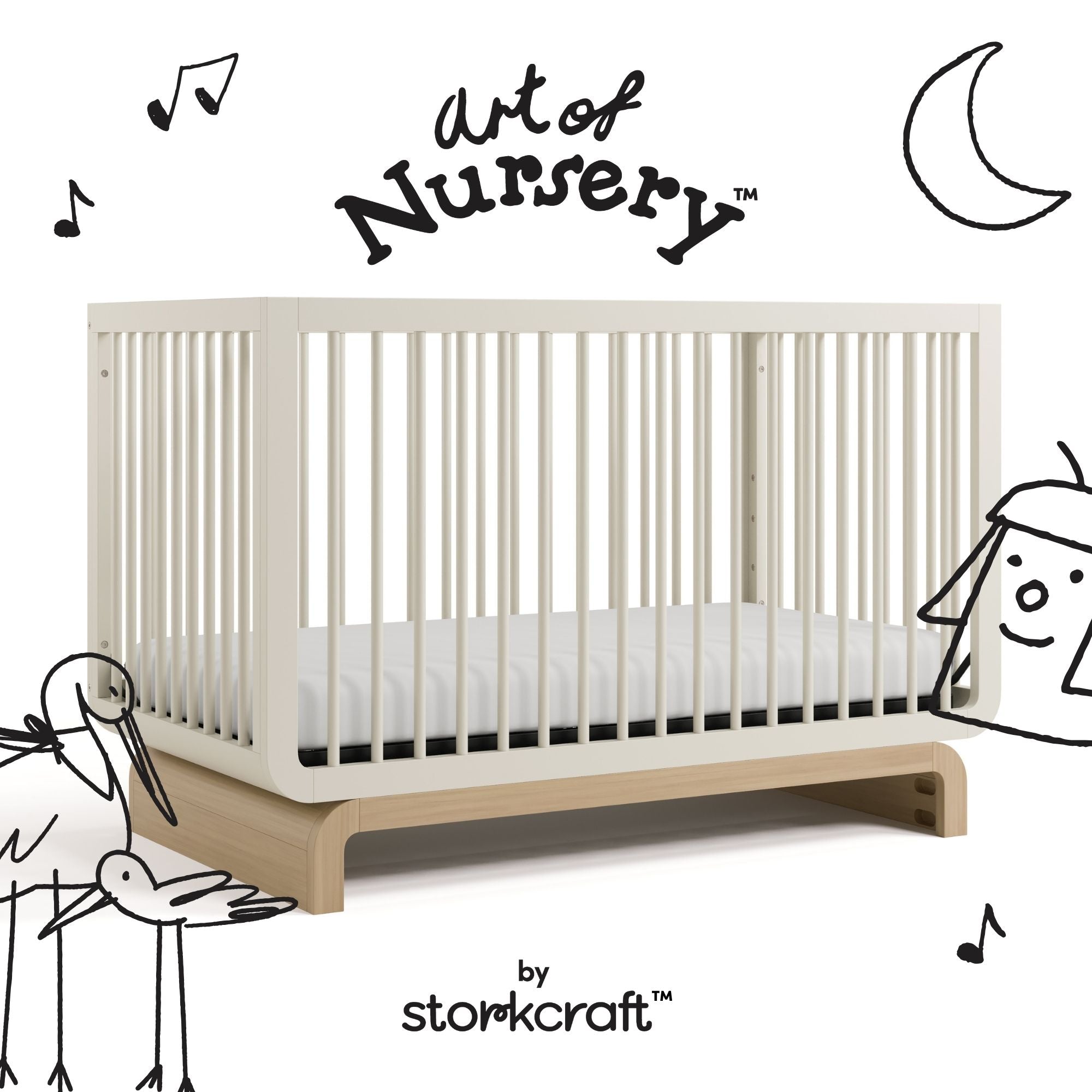 Santorini frosted oat with driftwood crib with black doodles overlaid on image