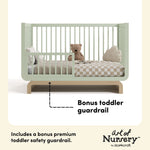 Santorini sage with driftwood crib guardrail callout