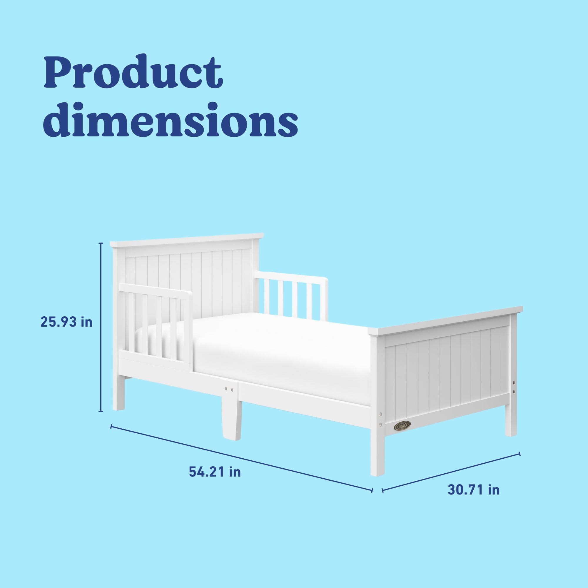 Bailey white toddler bed with dimensions