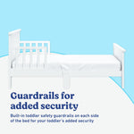 Bailey white toddler bed guardrails callout