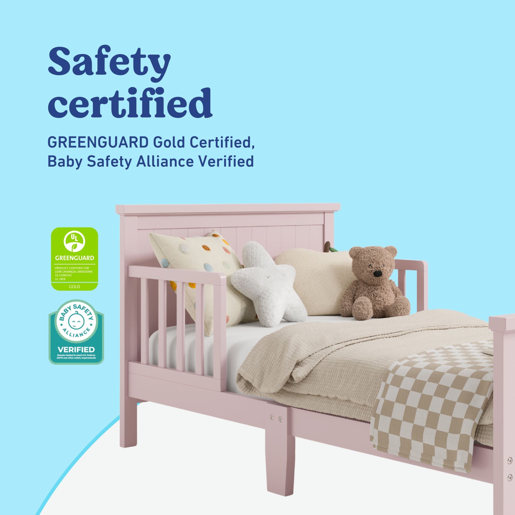 Bailey blush toddler bed certifications callout
