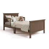 Bailey hazelnut toddler bed with bedding angle view