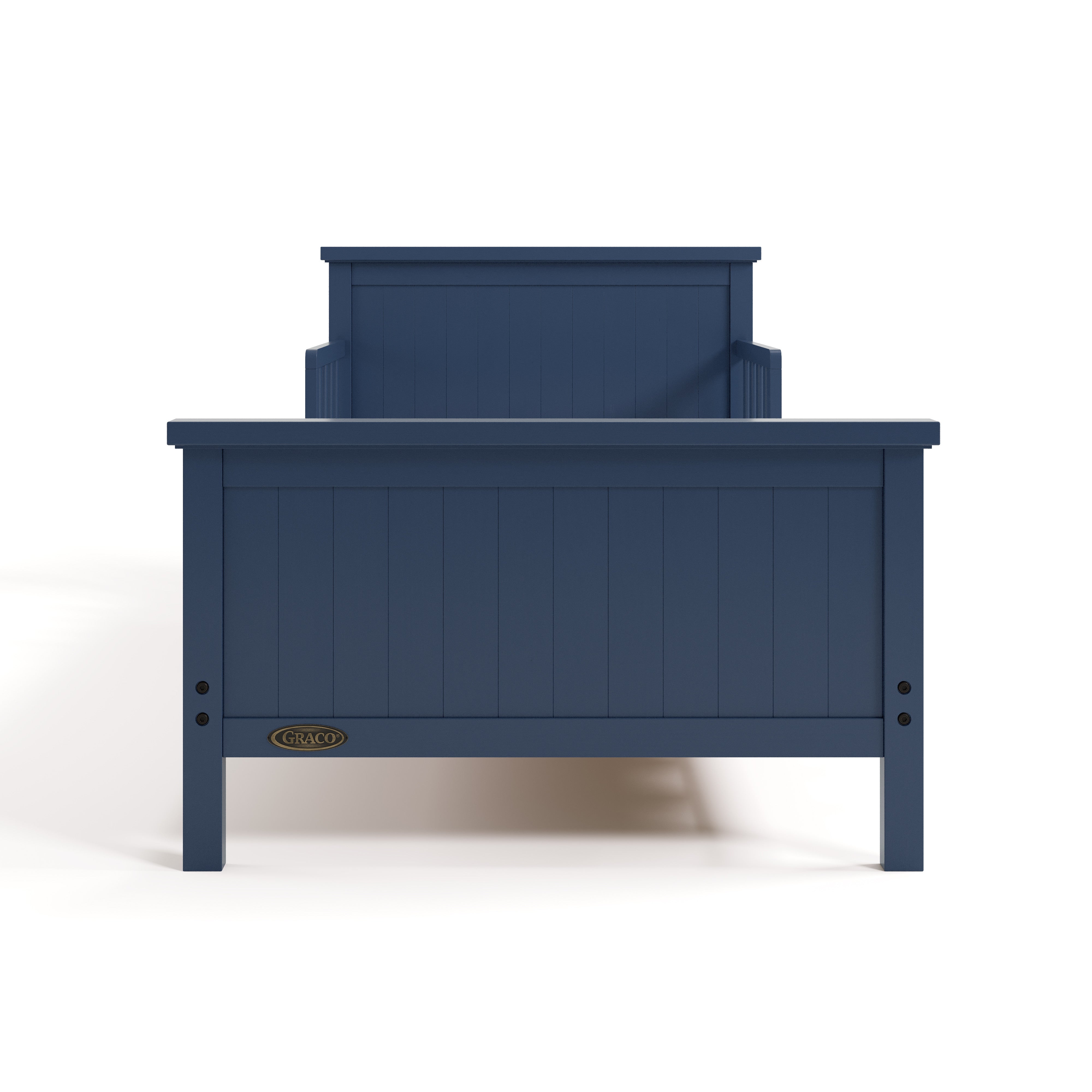 Bailey midnight blue toddler bed front view