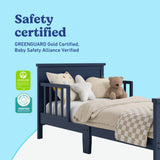 Bailey midnight blue toddler bed certifications callout